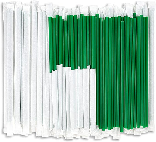 DuraHome Green Plastic Straws Individually Wrapped 1000 Pack, 8 inch BPA Free Restaurant Style Disposable Drinking Straw 0.24" Wide, for Coffee House, Diner or Home, Decorative Display Boxes, Bulk Set