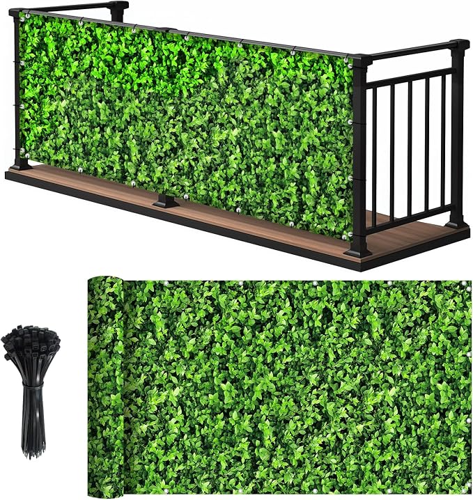 Shade&Beyond 3' X 11' Privacy Fence Screen Customized 450 GSM PVC Printed Privacy Fence with Zip Ties for Courtyards, Pools, Balconies-Green Leaves
