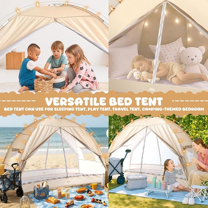 LEEDOR® Bed Tent Dream Tent Bed Canopy Shelter Cabin Sleeping Tent Indoor Pop Up Privacy Warm Breathable Mosquito Mesh Twin/Full/Queen for Kids and Adult (Mattress Not Included)