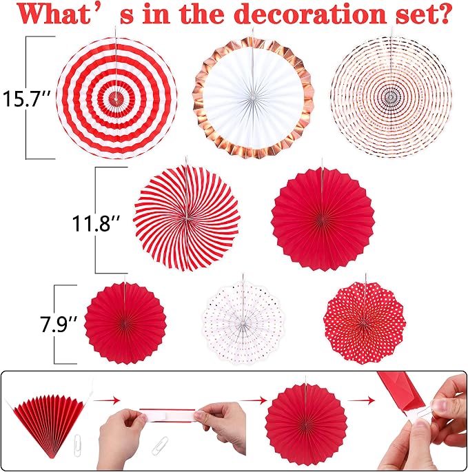 Moon Boat 35PCS Party Decorations Paper Fan Hanging Set - Birthday,Wedding,Baby Shower,Circus,Festival Decor (Red)