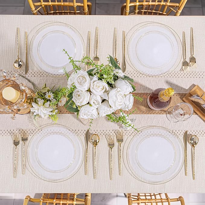 DaYammi 60Pcs Clear Gold Plastic Plates - Disposable Party Plates, Gold Plates Disposable Include 30 Dinner Plate 10inch,30 Dessert Plate 7inch,Frosted Bottom Plastic plates for Party,Wedding,Holiday