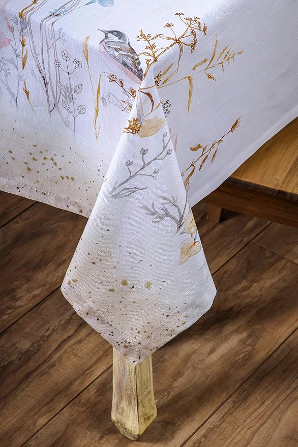 Maison d' Hermine Table Cloth Rectangle Table 100% Cotton 60 x 120 Inches Tablecloth Reusable Decorative for Dining Kitchen Room Farmhouse Party Hotel Restaurant Spring Summer - Meadow Florals - Beige