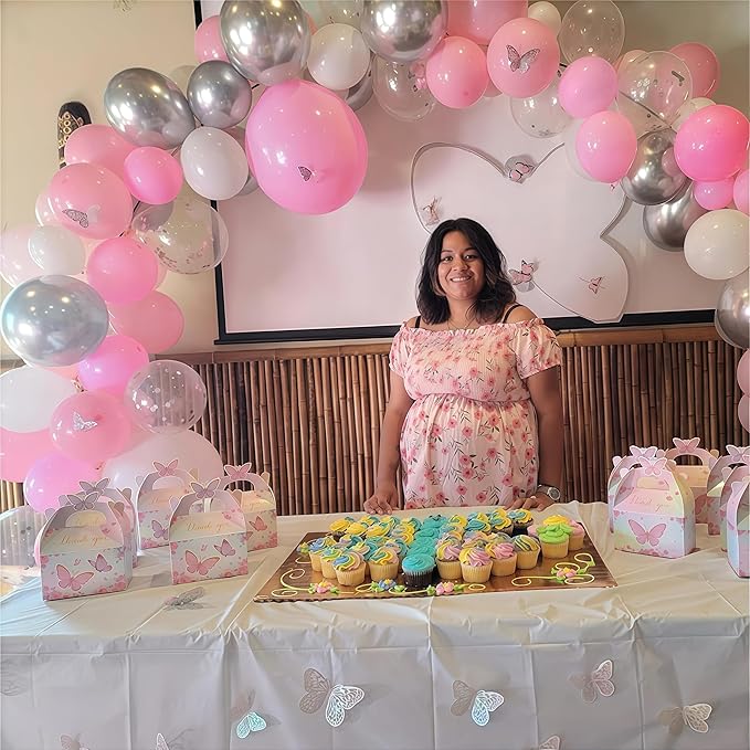 Pink and Silver Balloon Arch Kit, Pastel Pink and White Metallic Silver Different Size Latex Balloon Garland for Girls Women Birthday Baby Bridal Shower Wedding Princess Theme Party Decorations
