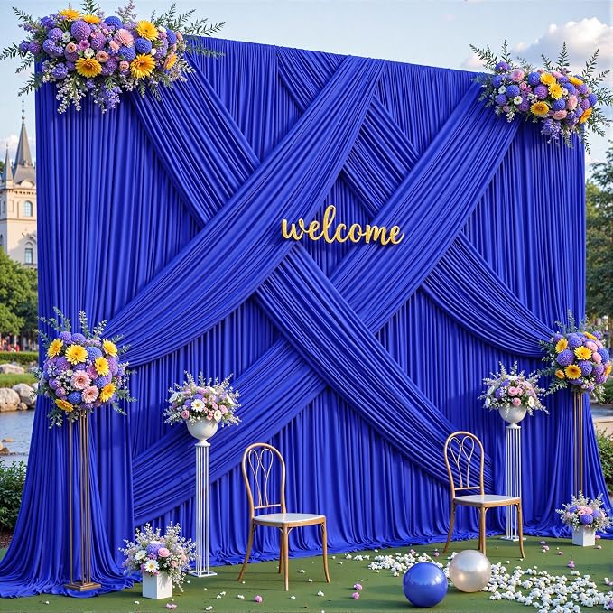 6 Panels Royal Blue Backdrop Curtains - Wrinkle Free Fabric Backdrop Curtain for Photoshoot, 10FT Wedding Party Photo Backdrop Drapes for Birthday Baby Shower Photography Stage Background Decorations