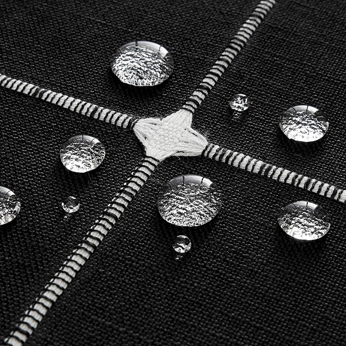 ZeeMart Boho Grid Table Cloth with Tassels (Black, 60" x 120"), Heavy Weight Linen Checked Embroidered Farmhouse Tablecloth, Water Resistant Rectangle Black Tablecloths