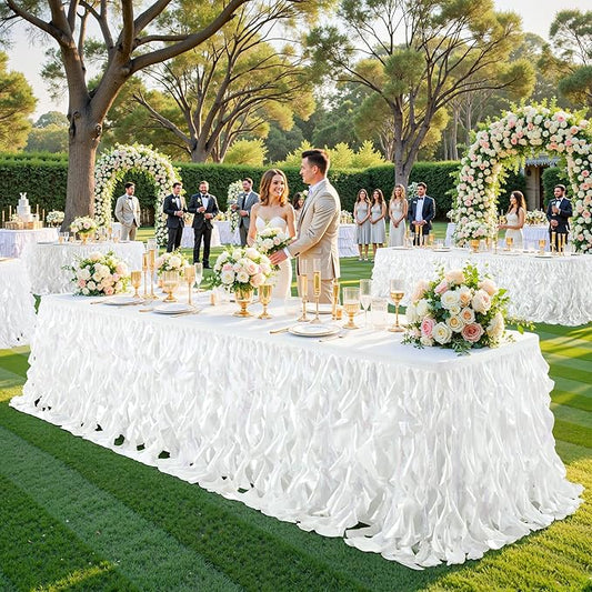 Wish Care 17ft White Sequin Table Skirt for Rectangle Tables Glitter Curly Willow Tutu Skirt Ruffle Table Cloth Desk Skirts for Wedding Birthday Baby Shower Party Banquet Table Skirting Decorations