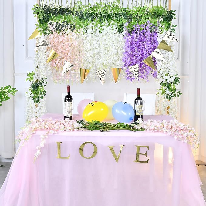 BLEUM CADE 36Pcs White & Pink Fake Wisteria Hanging Flowers, 3.6Ft/Pcs Artificial Wisteria Garland, Hanging Flowers for Wedding Party Home Backdrop Wall Decoration