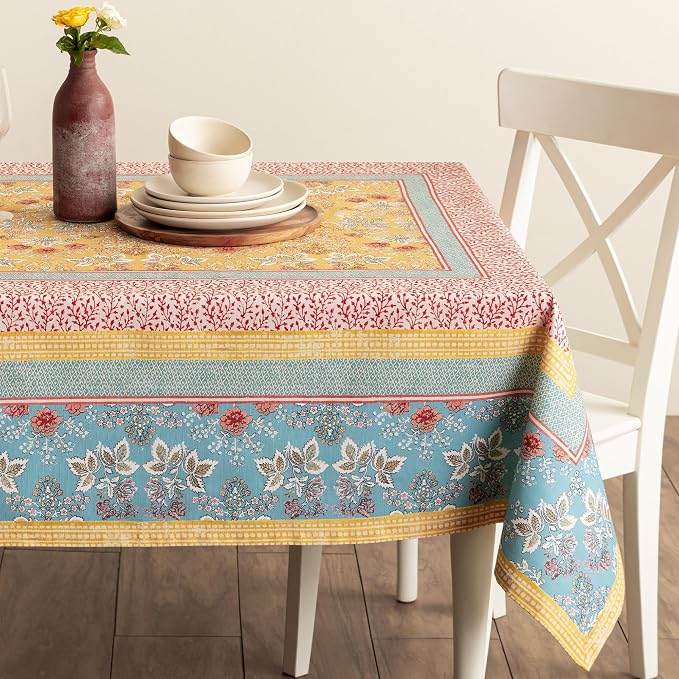 Maison d' Hermine Table Cloth Rectangle Table 100% Cotton 60 x 90 Inches Tablecloth Reusable Decorative for Dining Kitchen Room Farmhouse Party Home Hotel Restaurant Spring Summer - Marquise