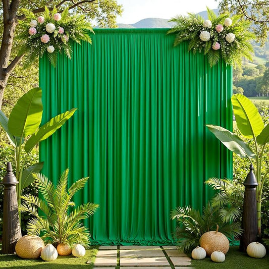 40ft x 10ft Green Backdrop Drapes for Parties, 8 Panels Wrinkle-Free Polyester Background Curtains for Wedding, Birthday, Baby Shower Decorations
