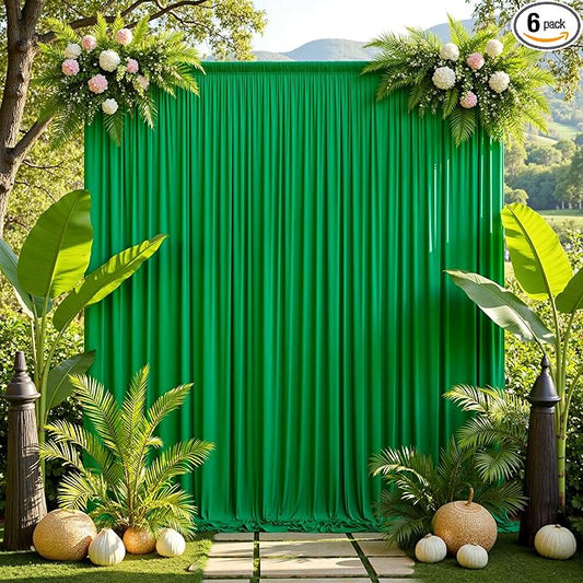 30ft x 10ft Green Backdrop Drapes for Parties, 6 Panels Wrinkle-Free Polyester Background Curtains for Wedding, Birthday, Baby Shower Decorations
