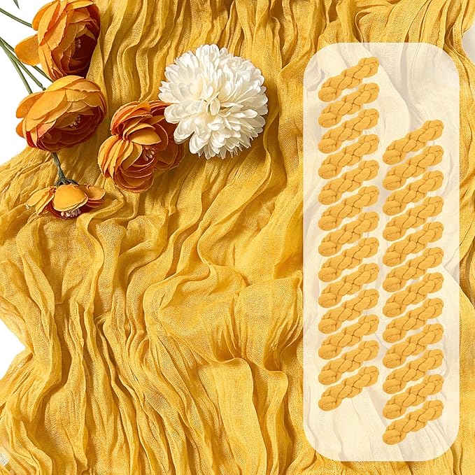 25 Pack Gold Polyester Gauze Table Runner, 17 x 108 Inch, Rustic, Bohemian Style, Solid Pattern, Formal Table Runner