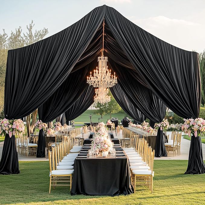 10ft x 20ft Black Ceiling Drapes for Wedding Parties, Wrinkle Free Thick Polyester 20ft Extra Long Tent Canopy Draping Black Ceiling Curtains Arch Drapery for Birthday Party Decor