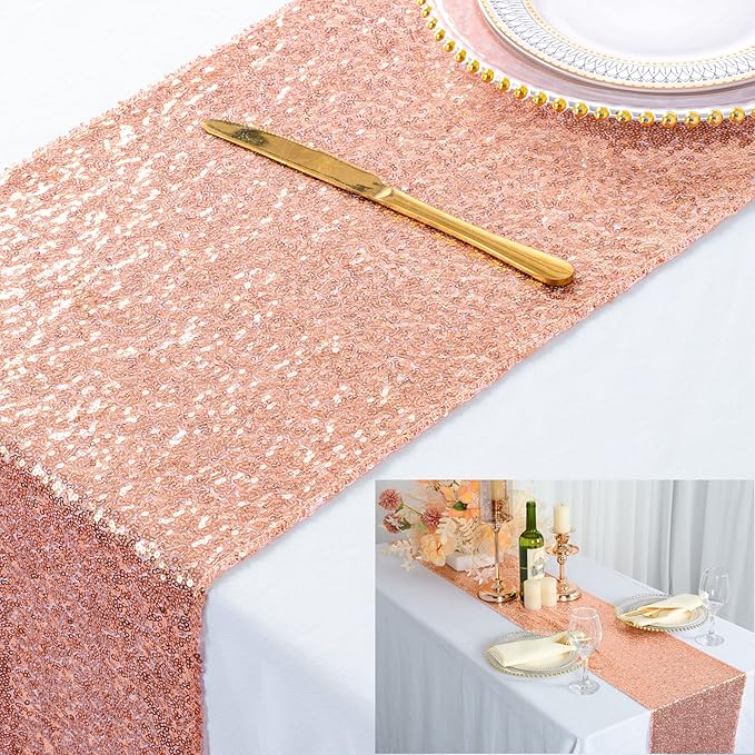 ShinyBeauty Rose Gold Sequin Table Runner 12''x108 Table Runner for Party Rose Gold Wedding Table Runner Glitter Table Runner for Baby Shower Birthday Bridal Shower Table Decor
