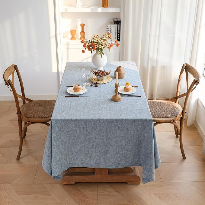 Linen World Yarn-Dyed Linen Tablecloth 60x120inch, Denim Look Table Cover, 100% French Linen Chambray Blue, Soft & Breathable Natural Flax, Washed Table Cloth for Dining & Everyday Use
