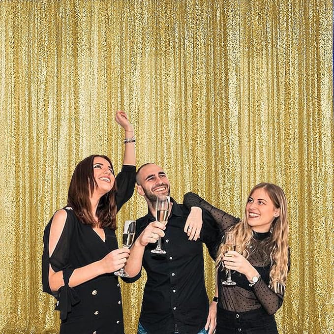 Sugargirl Gold Sequin Backdrop Curtain 6 Panels 2FTx8FT Glitter Gold Background Drapes Sparkle Photography Backdrop for Party Wedding Birthday Wall Decoration