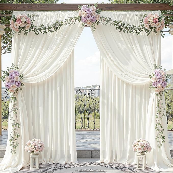 20ft x 10ft Beige Backdrop Curtains, Wrinkle-Free Sheer Chiffon Fabric Photo Backdrop Drapes for Wedding Arch Party Ceremony Stage Photography Decorations