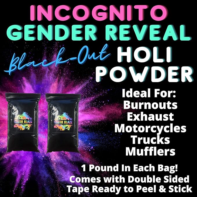 Color Blaze Black-Out Baby Gender Reveal Powder - 2lbs of Colored Powder for Boy or Girl, For Car & Motorcycle Burnout, Toss, Photoshoot, Reveal Party & Festival - 2 Pack of 1 lb - Pink & Blue