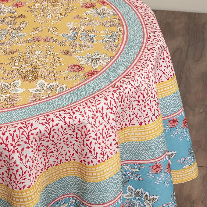 Maison d' Hermine Table Cloth Round Table 100% Cotton 63 Round Inches Tablecloth Reusable Decorative for Dining Kitchen Room Farmhouse Party Home Hotel Restaurant Spring Summer - Marquise