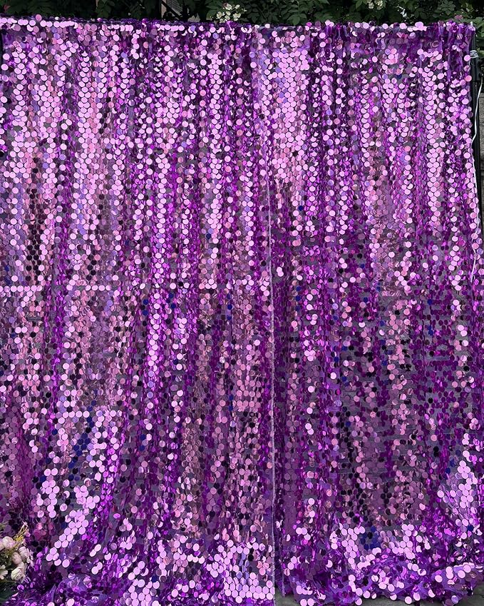Purple Sequin Backdrop,18MM Large Sequin 4x10 ft, 2 Panel Glitter Shimmer Backdrop Photobooth Props for Decor, Parties, Home, Weddings