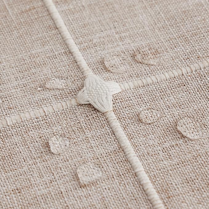 ZeeMart Grid Embroidered Tablecloths 52x70 Inch (Fit 3ft-4ft, Narrow Fit for 5ft Rectangle Table), Taupe Farmhouse Heavy Weight Cotton Linen Water Resistant Boho Table Cloth