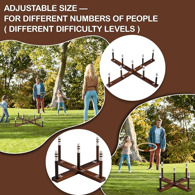 Ring Toss Game for Kids & Adults, Outdoor Yard Games for Adults and Family, Premium Ring Game with 6/10 Rope Rings & Carrying Bag, Perfect for Lawn, Backyard, Beach, Camping