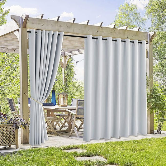 RYB HOME Extra Wide Outdoor Curtains 2 Panels - UV Protect Waterproof Privacy Outside Curtains for Patio Gazebo Balcony Lanai Pavilion Pergola Deck, Wide 105 x Long 96 inches, Grayish White