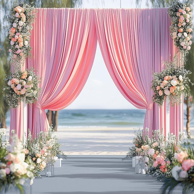20ftx14FT Wrinkle Free Pink Backdrop Curtain, 4 Panels 14FT Height Pink Wedding Backdrop Drapes, Silky Polyester Back Drop Cloth for Birthday Photography Background Party Backdrop Draping