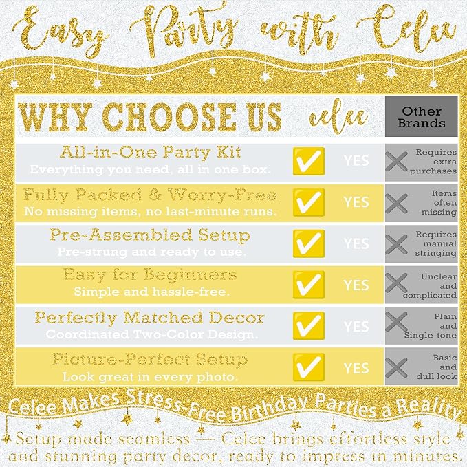 Gold and Silver Birthday Party Decorations Set - Happy Birthday Banner Balloons Foil Curtains Hanging Swirls for Men Women Birthday Party Supplies