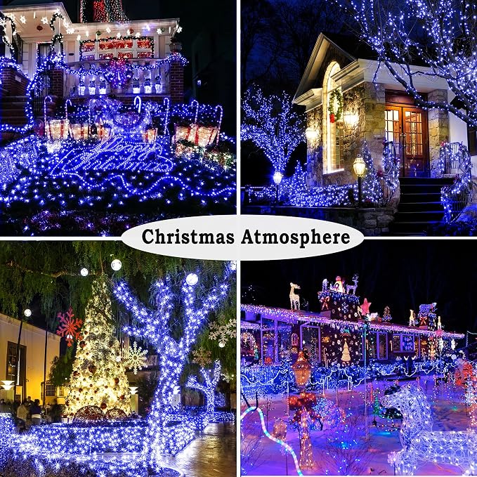 KNONEW 197FT 500 LED Christmas Lights Outdoor String Lights 8 Modes & Memory Fairy Light Plug in Waterproof LED String Lights for Xmas Yard Tree Wedding Party Holiday Decorations (Blue)