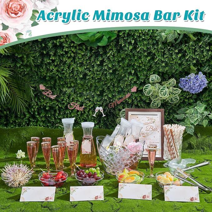 Pickmesh 237 Pcs Mimosa Bar Set up Supplies Kit - 2 Acrylic Beverage Tubs, 4 Carafes, 6 Bowls, 20 Champagne Flutes, 100 Straws & Picks, Banner, Mimosa Bar Gift Ideas for Bridal Shower Decoration