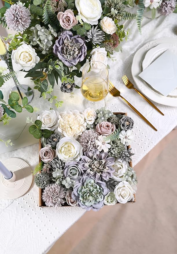 Serra Flora Artificial Flowers Combo Roses 25pcs Silk Fake Flowers for DIY Wedding Bouquets Combo Gradual Change Centerpieces Arrangements Party Bridal Baby Shower Home Decorations (Purple)