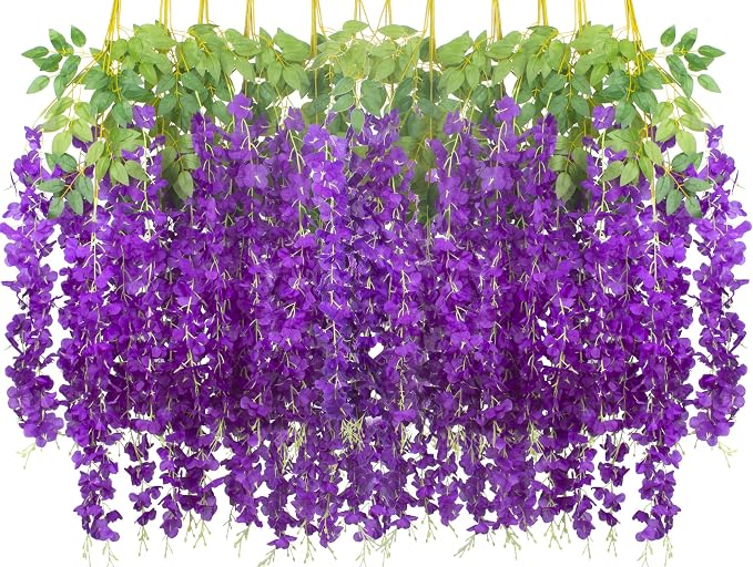 AITISOR 24 Pack Artificial Fake Wisteria Vine Ratta (3.75 Feet) Hanging Garland Silk Flowers String Home Party Wedding Decor (Blue)