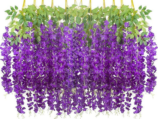 AITISOR 24 Pack Artificial Fake Wisteria Vine Ratta (3.75 Feet) Hanging Garland Silk Flowers String Home Party Wedding Decor (Blue)
