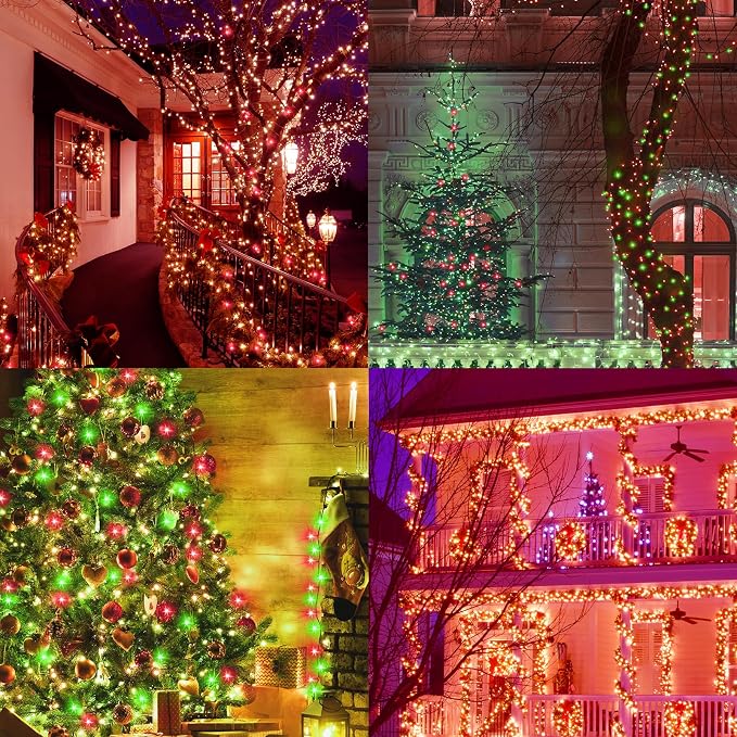 300 Led Red Green String Lights Outdoor Waterproof Christmas Decorations, 108 Ft Fairy Lights for Bedroom, 8 Modes Plug in Christmas Lights for Outside Room Decor