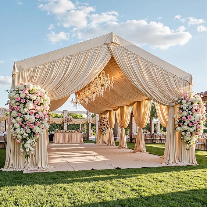 10ftx40ft Champagne Khaki Ceiling Curtain for Wedding Parties – 2 Panels Wrinkle-Free 40 FT Long Tent Draping Curtains for Wedding, Birthday & Theme Parties, 40ft Height with Rod Pocket
