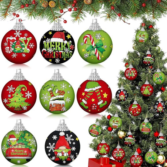 Outus 16 Pcs Christmas Ball Ornaments for Tree Red and Green Merry Christmas Hanging Ornaments Xmas Elf Balls for Tree Decoration Xmas Gifts Farmhouse Home Fireplace Decoration Holiday Party Favors