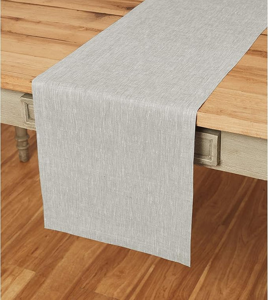 Solino Home Linen Table Runner 48 Inches - 100% Pure Linen Oyster Grey Table Runner 14 x 48 Inch Ideal for Dresser and Coffee Tables - Spring, Summer, Mothers Day - Athena