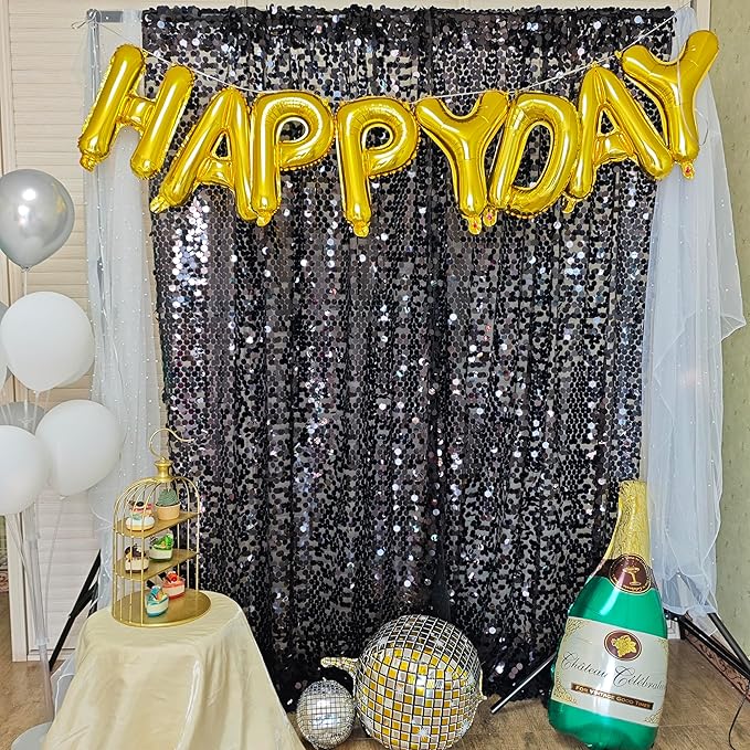 9FTx10FT Black Sequin Backdrop 1 Panel,18MM Large Sequins Backdrop,Glitter Sparkle Photography for Party Wedding Birthday Wall Decor