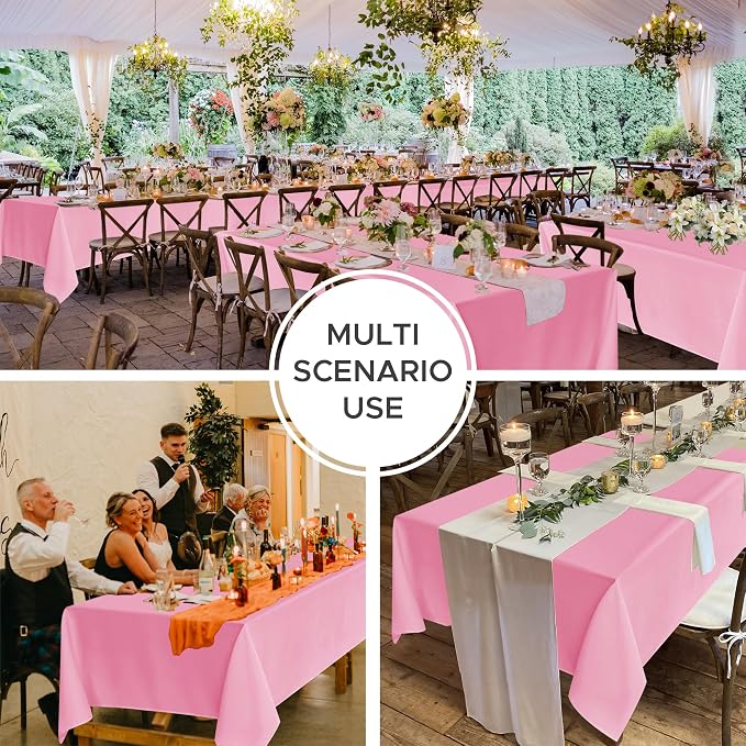 Fitable 8 Pack Rectangle Tablecloths: Stain Resistant Wrinkle Free Table Clothes, Washable Reusable Polyester Table Covers for Wedding Party Birthday Banquet Reception(Pink, 60x102 Inch)
