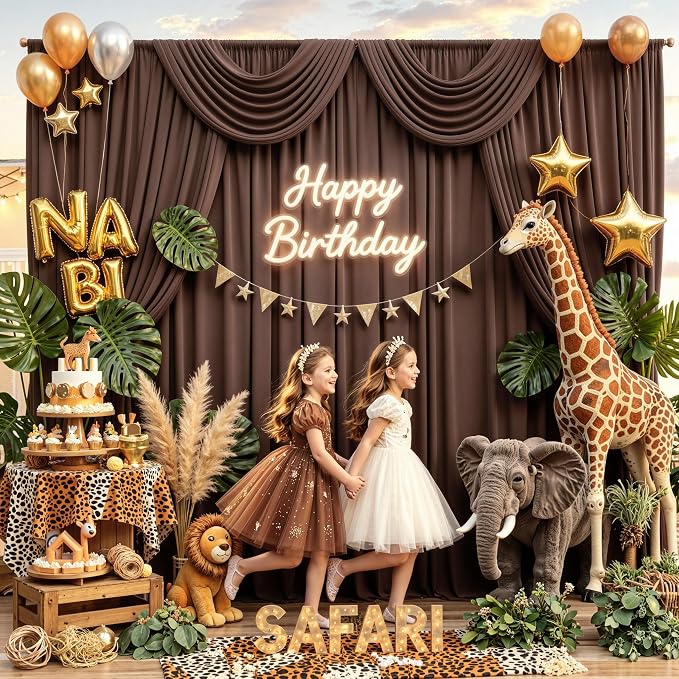 10x14ft Brown Backdrop Curtains for Wedding Party, 2 Panels 14 ft Long Back Drop Cloth, Wrinkle-Free Polyester Drapes for Birthday, Baby Shower, Stage Photography Background
