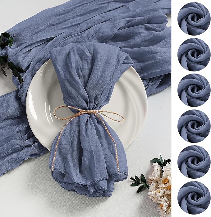 LZY 60 Pack Gauze Cheesecloth Napkins 20x20 Inch Dinner Cloth Napkins, Soft Boho Table Napkins Rustic Wrinkled Cheese Cloth Napkins Bulk for Wedding Party Baby Shower Event Decor (Dusty Blue)
