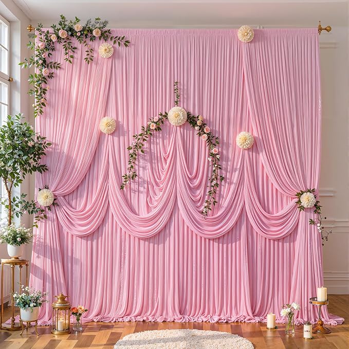10 x 10ft Pink Backdrop Curtains, Baby Pink Wrinkle Free Draping Fabric Wedding Birthday Baby Bridal Shower Graduation Party Drapes for Backdrop Photography Photo Booth Background Decoration