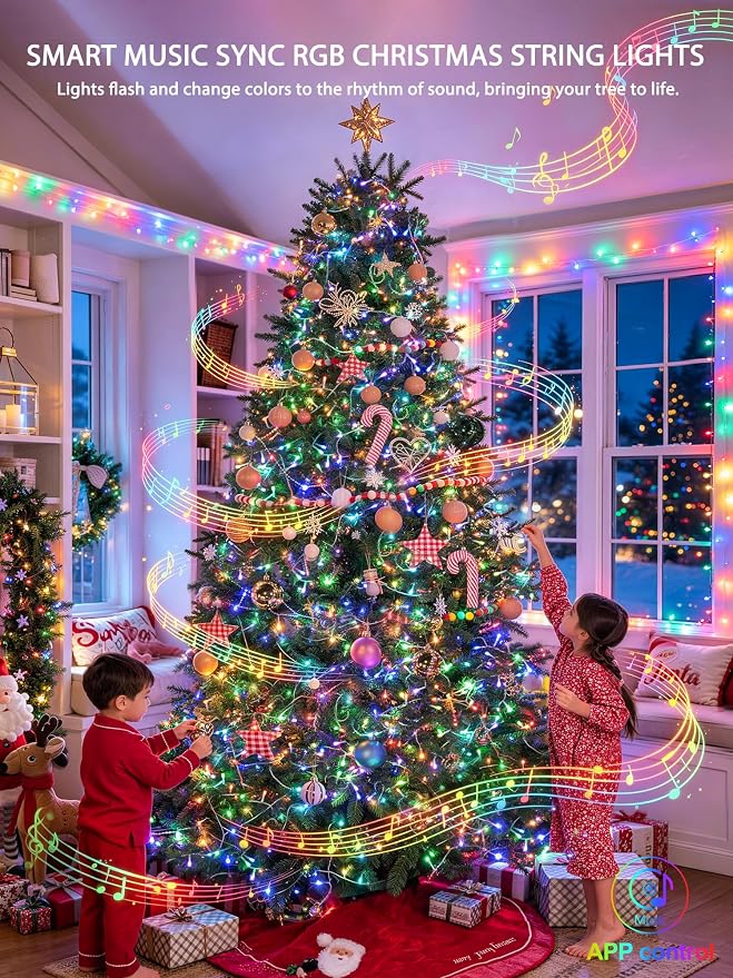 JMEXSUSS 600 LED RGB String Light Outdoor Indoor, Christmas Lights Outdoor Clear Wire Christmas Lights Plug in for Bedroom Tree Room Party Birthday Decorations