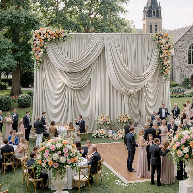 40ftx15ft Beige Backdrop Curtains for Parties, Wrinkle Free Polyester Beige Photo Backdrop Drapes 8 Panels 15 ft Long Back Drop Cloth for Wedding Birthday Photography Background Party