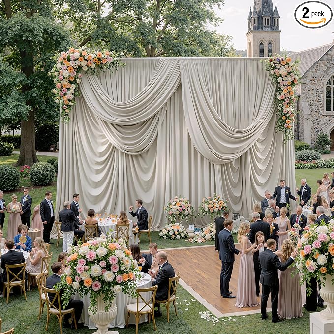 10ftx15ft Beige Backdrop Curtains for Parties, Wrinkle Free Polyester Beige Photo Backdrop Drapes 2 Panels 15 ft Long Back Drop Cloth for Wedding Birthday Photography Background Party