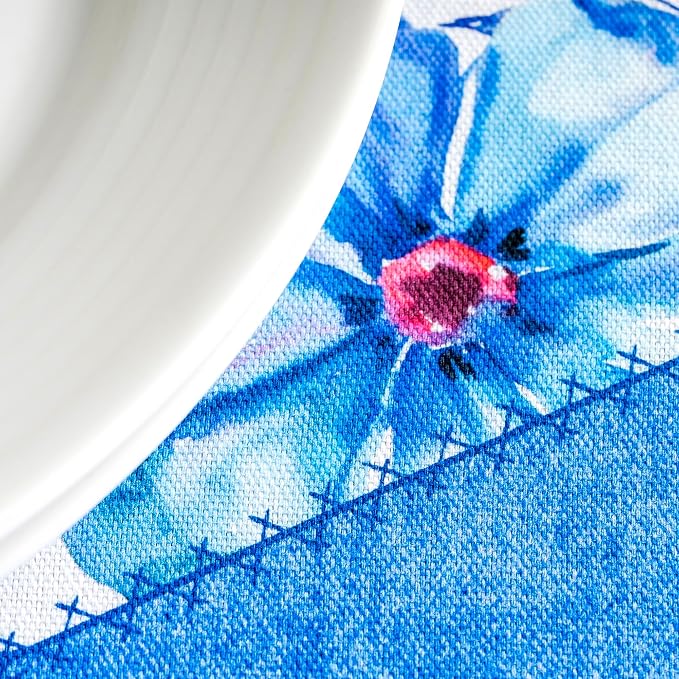 Maison d' Hermine Table Cloth Round Table 100% Cotton 63 Round Inches Tablecloth Reusable Decorative for Dining Kitchen Room Farmhouse Party Home Hotel Restaurant Spring Summer - Summer Blues