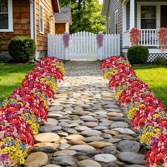 18 Bundles Artificial Flowers for Outdoor Indoor Fake Flowers uv Resistant Artificial Outside Flowers Faux Plastic Greenery for Porch Garden Home Wedding Spring Summer Patio Decor
