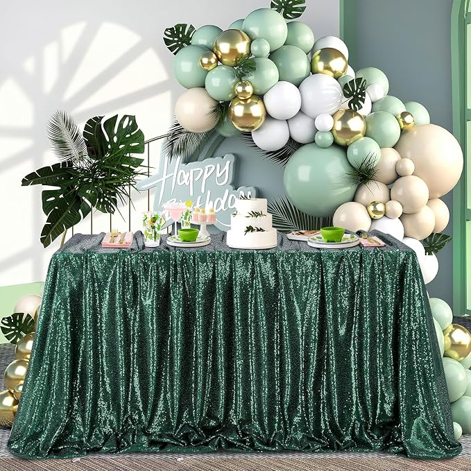 B-COOL Sequin Tablecloth Sparkle Wedding Tablecloths for Round Table Emerald Green Sequence Table Skirts Cloths Christmas St. Patrick's Day Parties 90x132 Inch