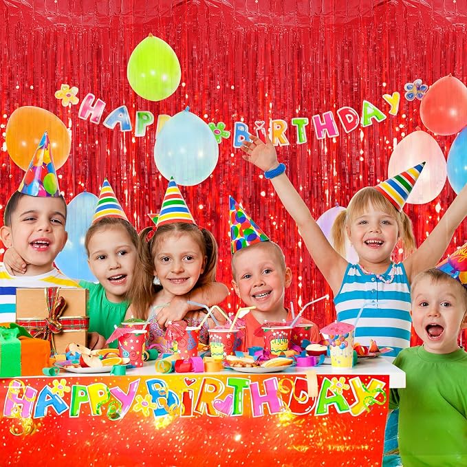 JOYIT 5 Pack Red Tinsel Backdrop - 3.28 ft x 6.56 ft Fringe Backdrop, Glitter Foil Fringe Curtains for Party Decorations, Birthday, Bachelorette, Graduation, Wedding (Red, 5 Pack)