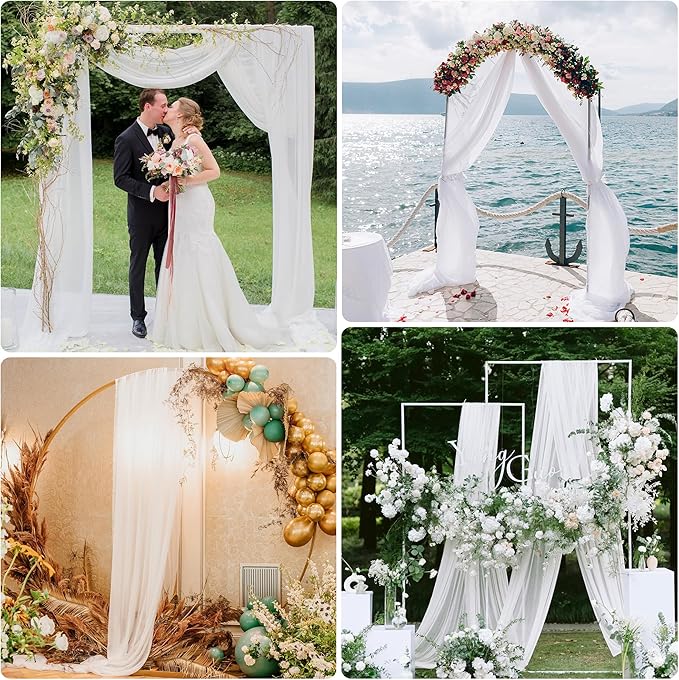 Wedding Arch Draping Fabric 4 Panels 28.7" x 20FT White Sheer Chiffon Backdrop Drapes for Wedding Ceremony Birthday Party Bridal Shower Outdoor Decoration